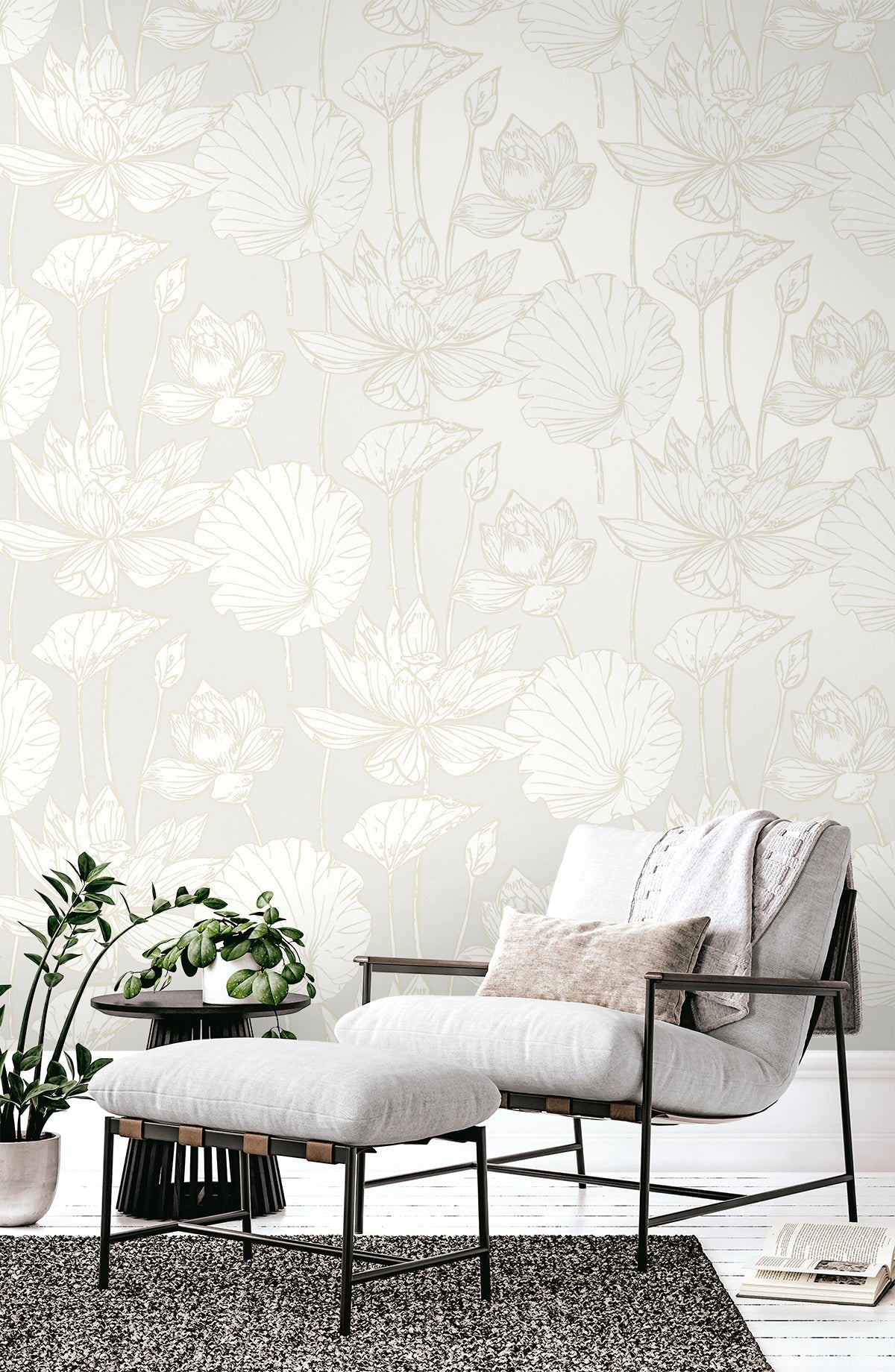 Piano Viola Lotus Floral Unpasted Wallpaper