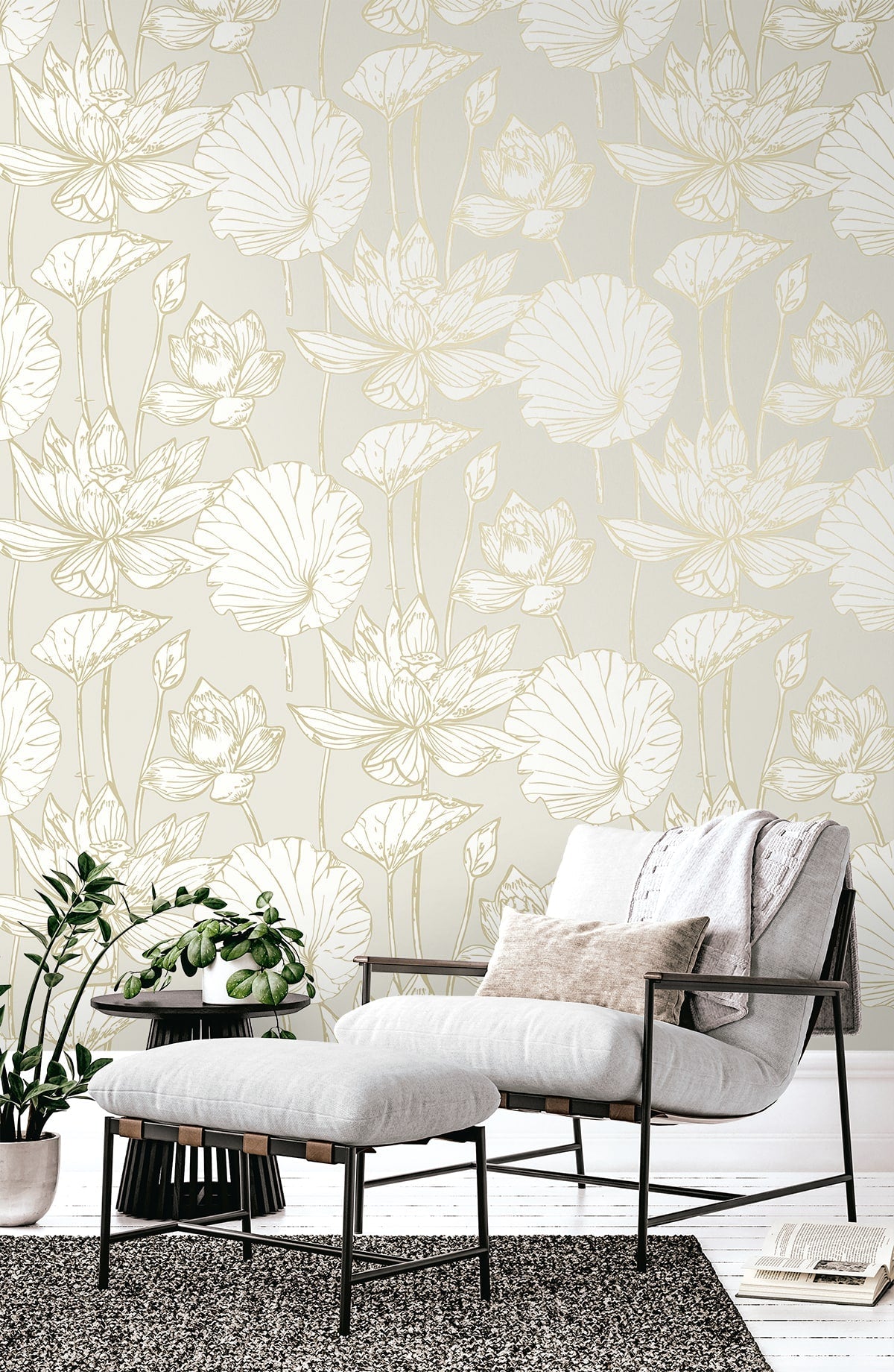 Piano Viola Lotus Floral Unpasted Wallpaper