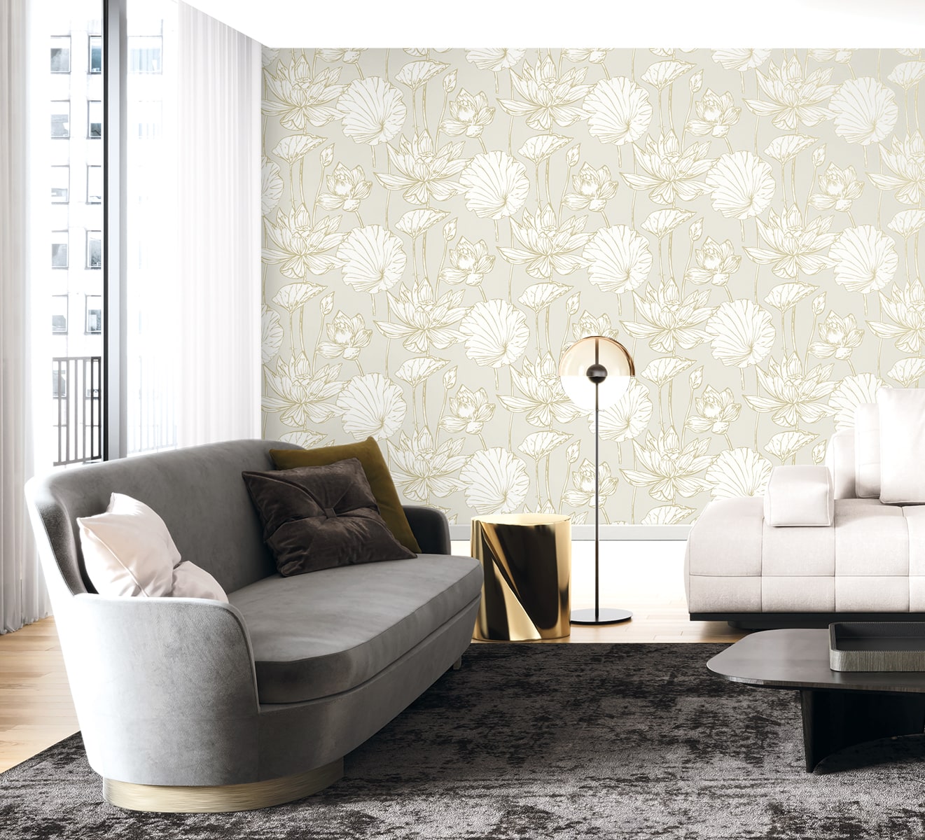 Piano Viola Lotus Floral Unpasted Wallpaper