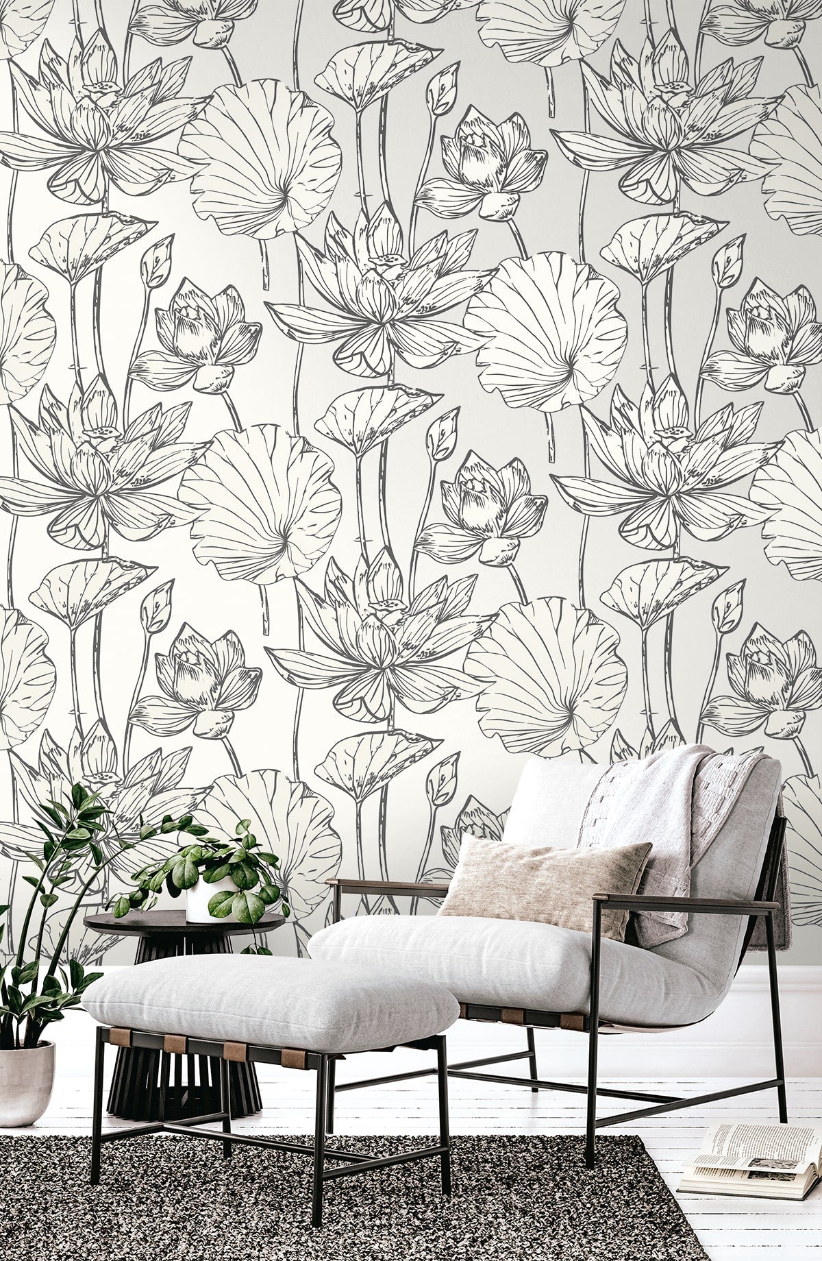 Piano Viola Lotus Floral Unpasted Wallpaper