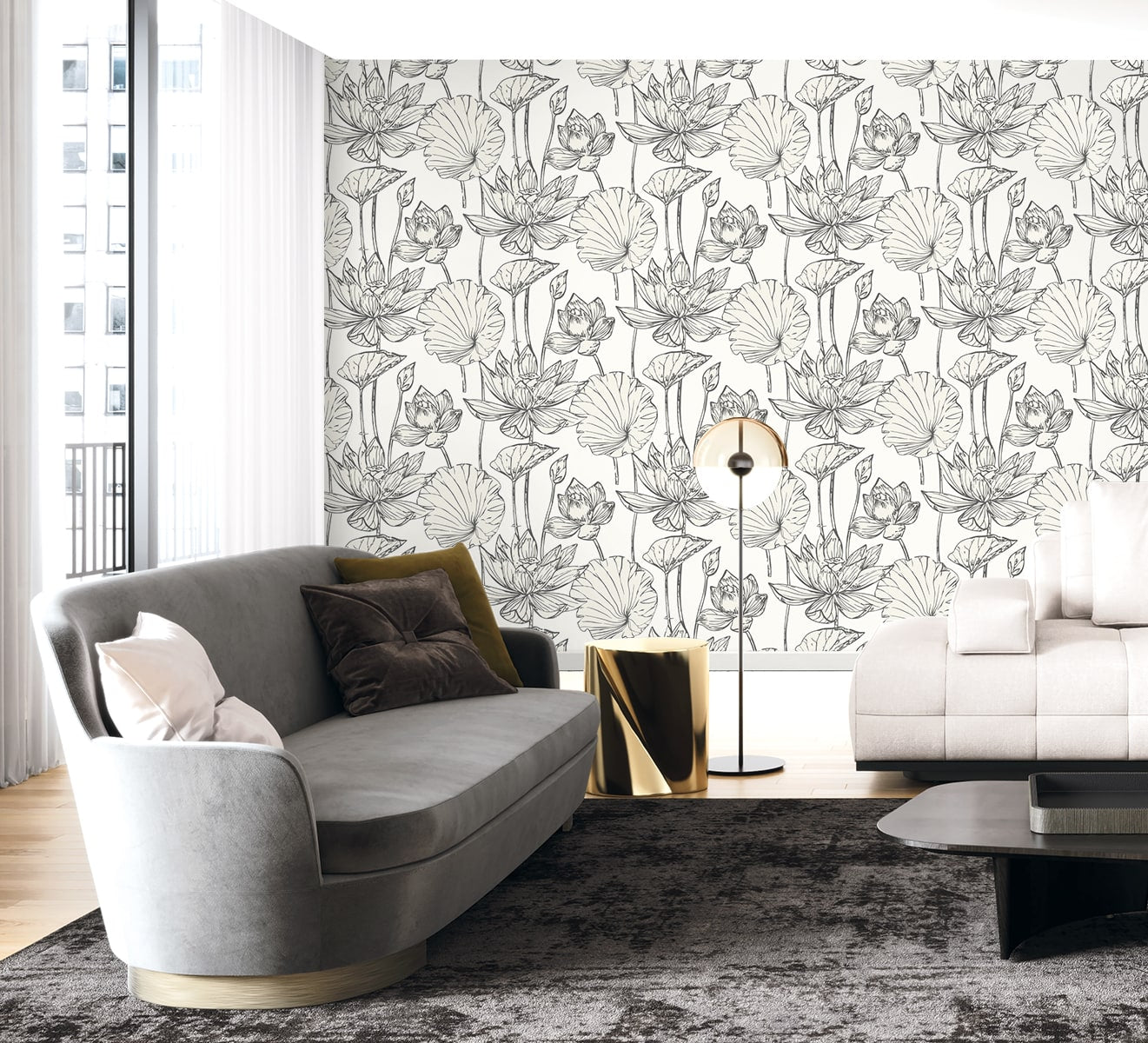 Piano Viola Lotus Floral Unpasted Wallpaper