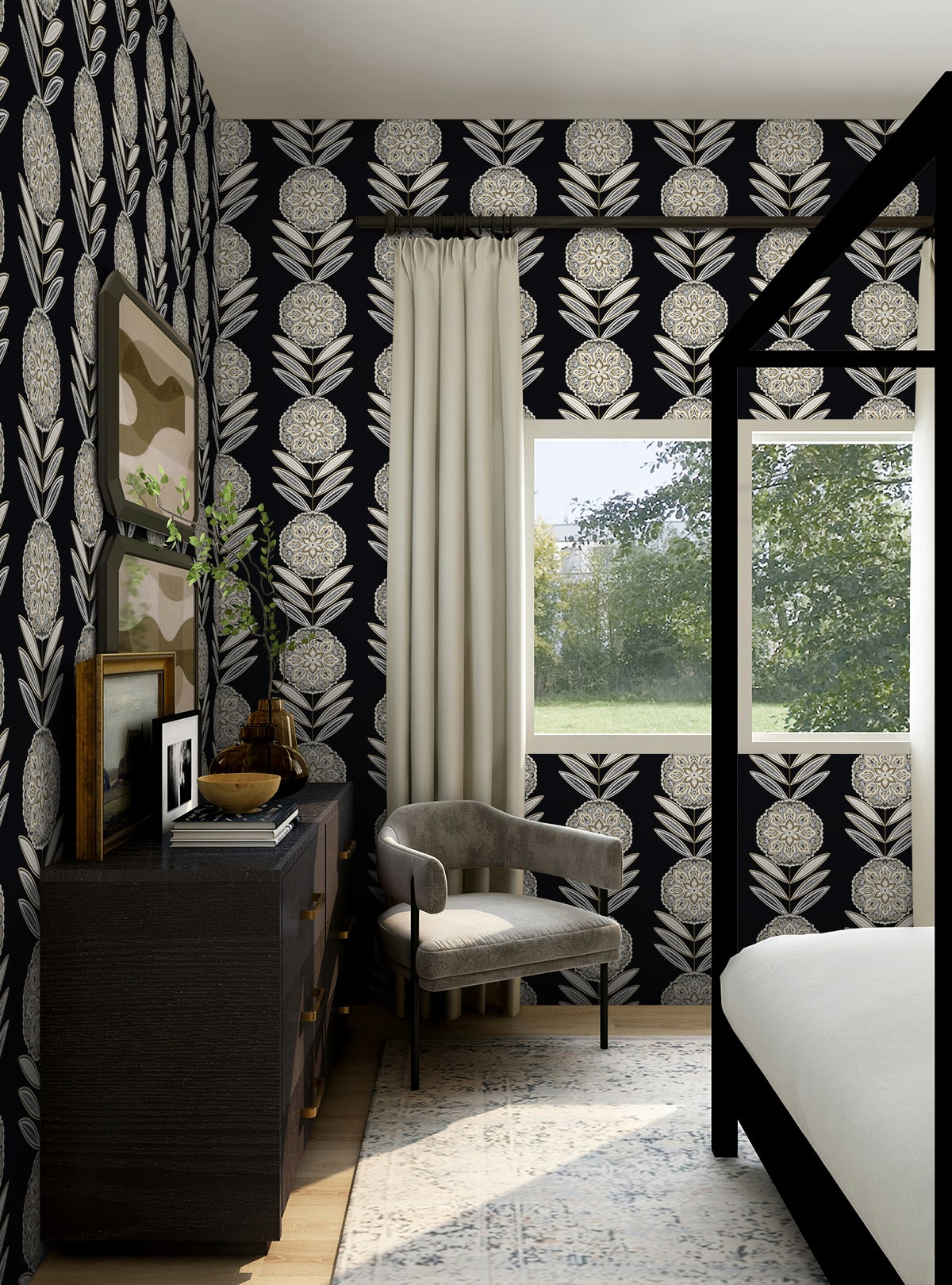 Piano Belle Floral Stripe Botanical Unpasted Wallpaper