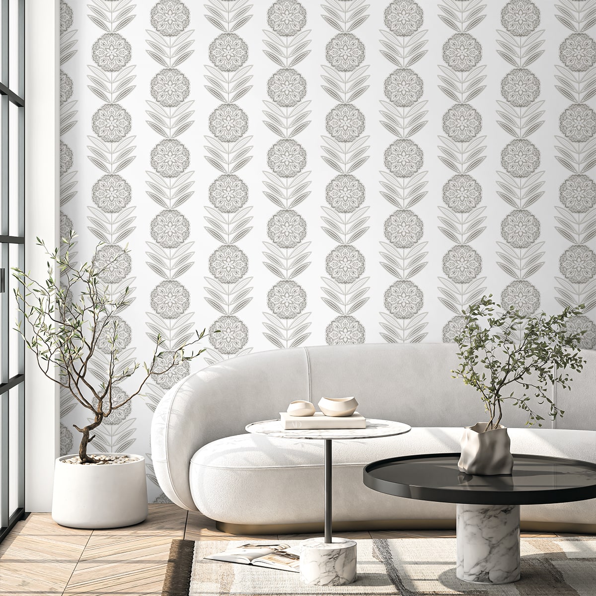Piano Belle Floral Stripe Botanical Unpasted Wallpaper