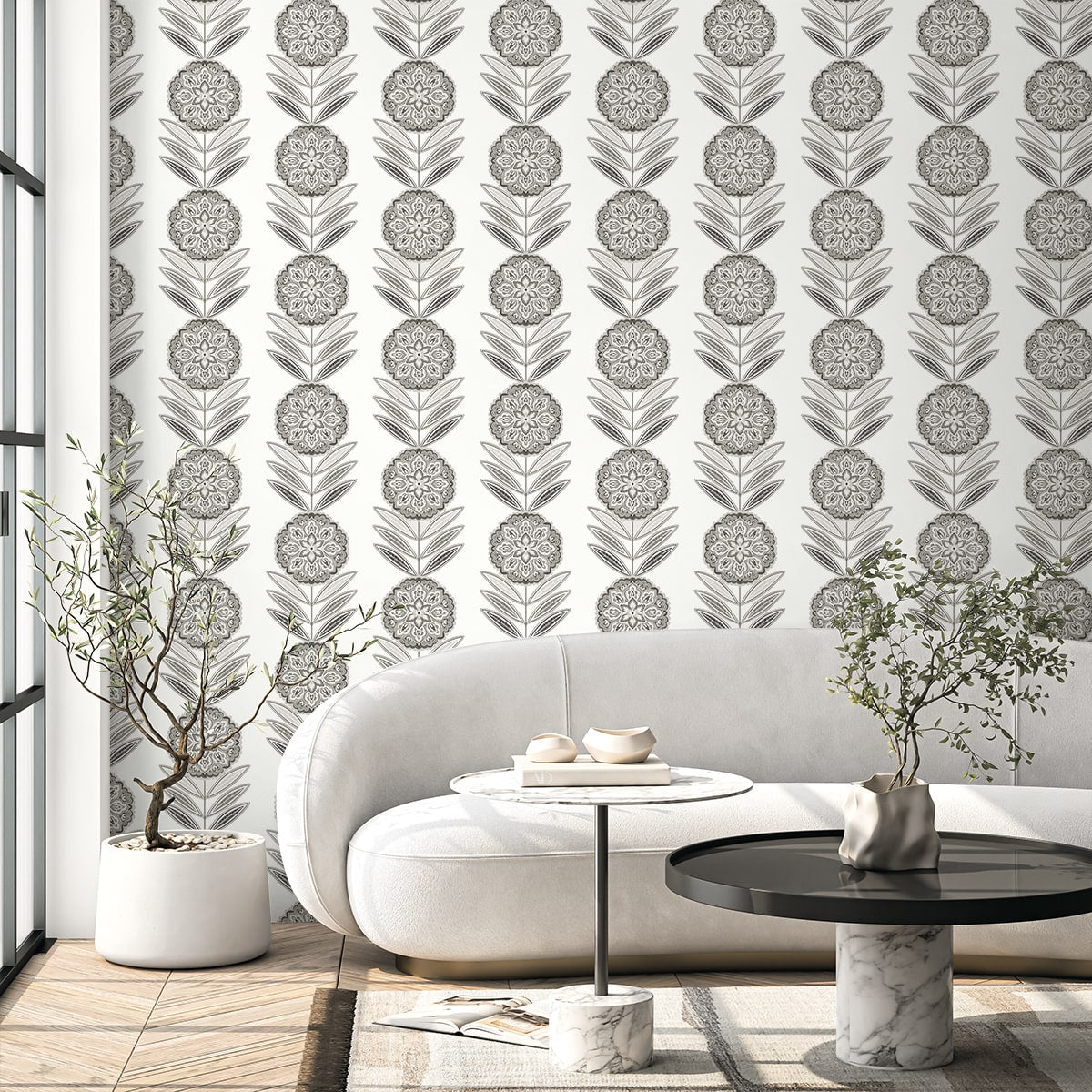 Piano Belle Floral Stripe Botanical Unpasted Wallpaper