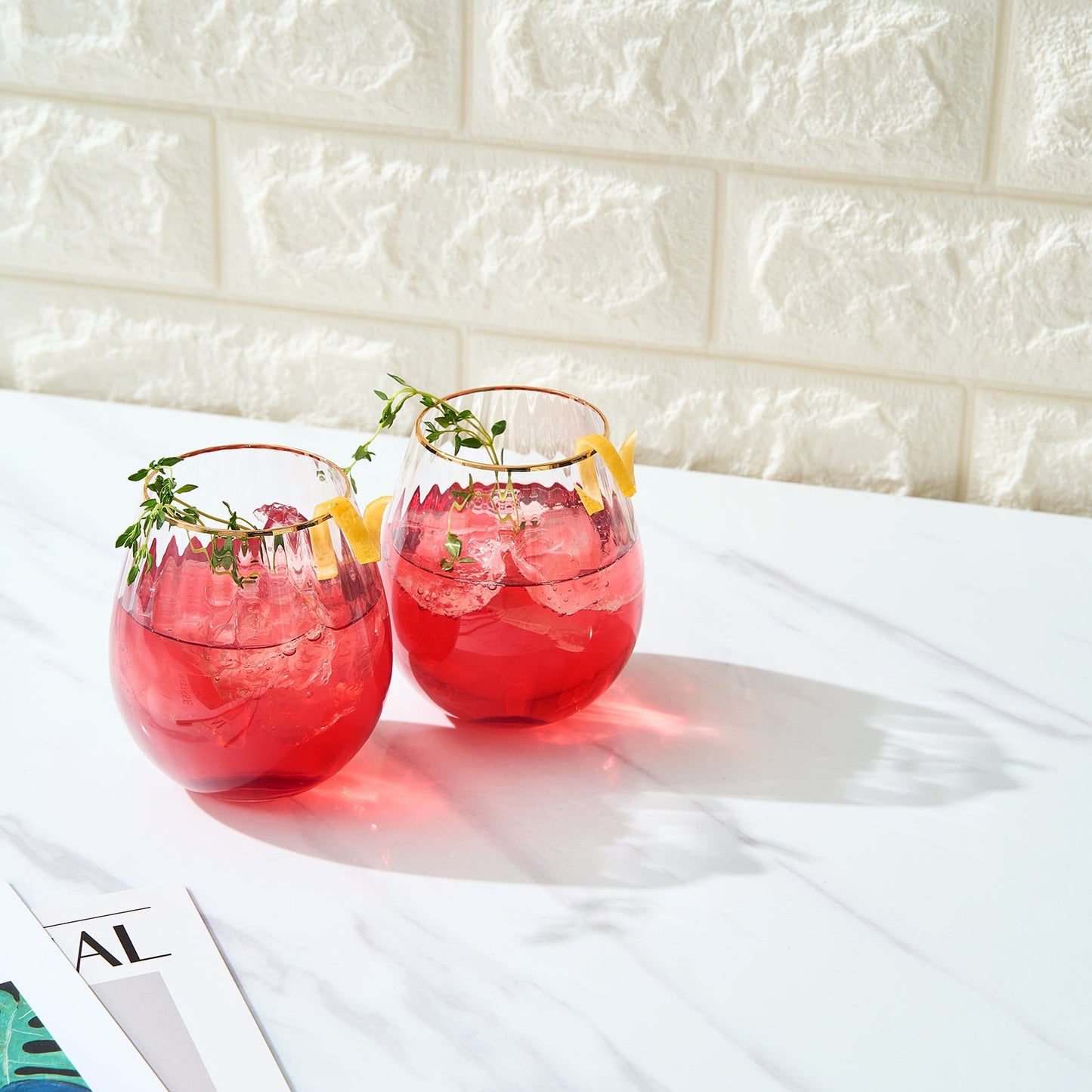 Blush Waterfall Stemless Wine Glassware