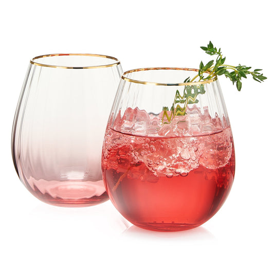 Blush Waterfall Stemless Wine Glassware