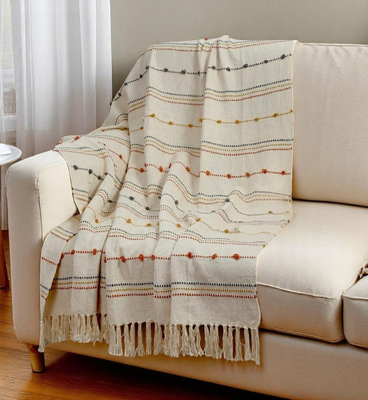 Halston Hand Woven Throw with Tufts & Tassels
