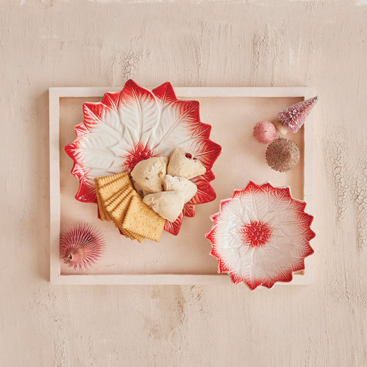 Nordic-Inspired Hand-Painted Poinsettia Ceramic Plate
