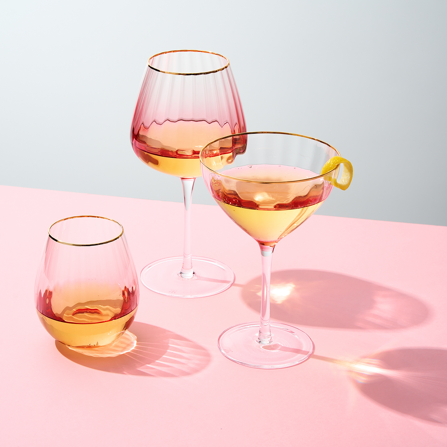 Blush Waterfall Stemless Wine Glassware