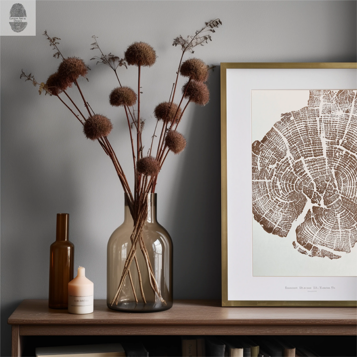 Yellowstone Tree Ring Print in Brown Ink | Hand Pressed Woodblock. Signed Original