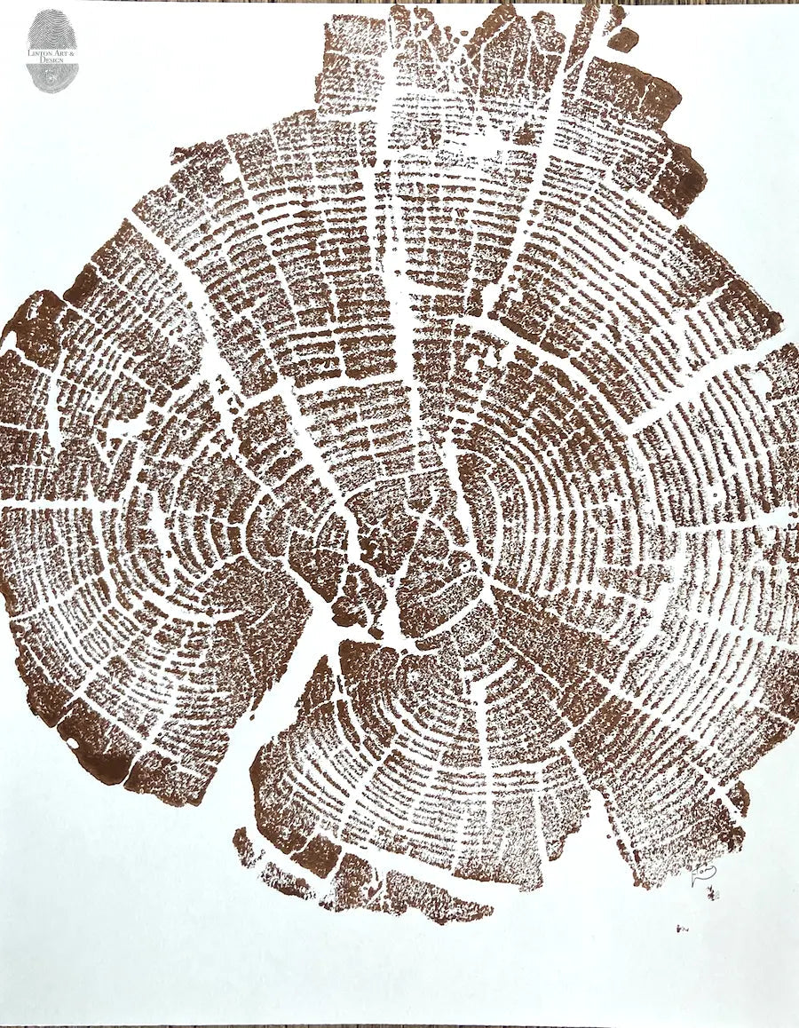 Yellowstone Tree Ring Print in Brown Ink | Hand Pressed Woodblock. Signed Original