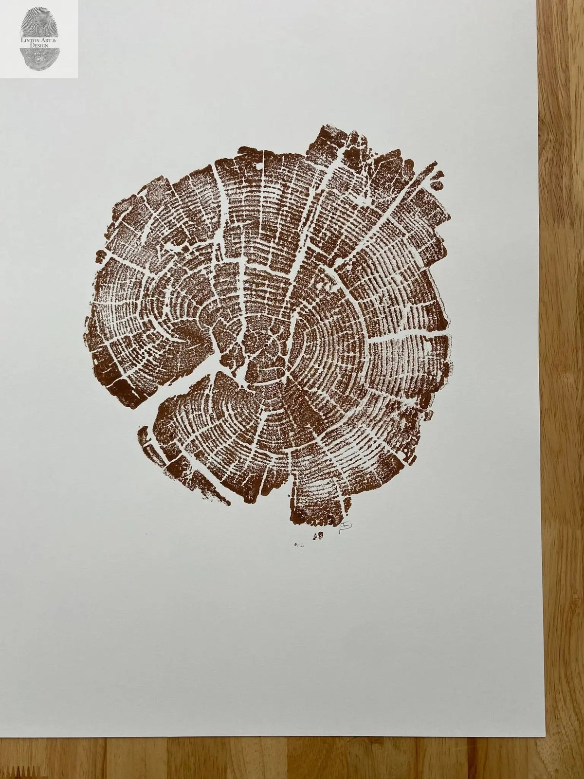 Yellowstone Tree Ring Print in Brown Ink | Hand Pressed Woodblock. Signed Original