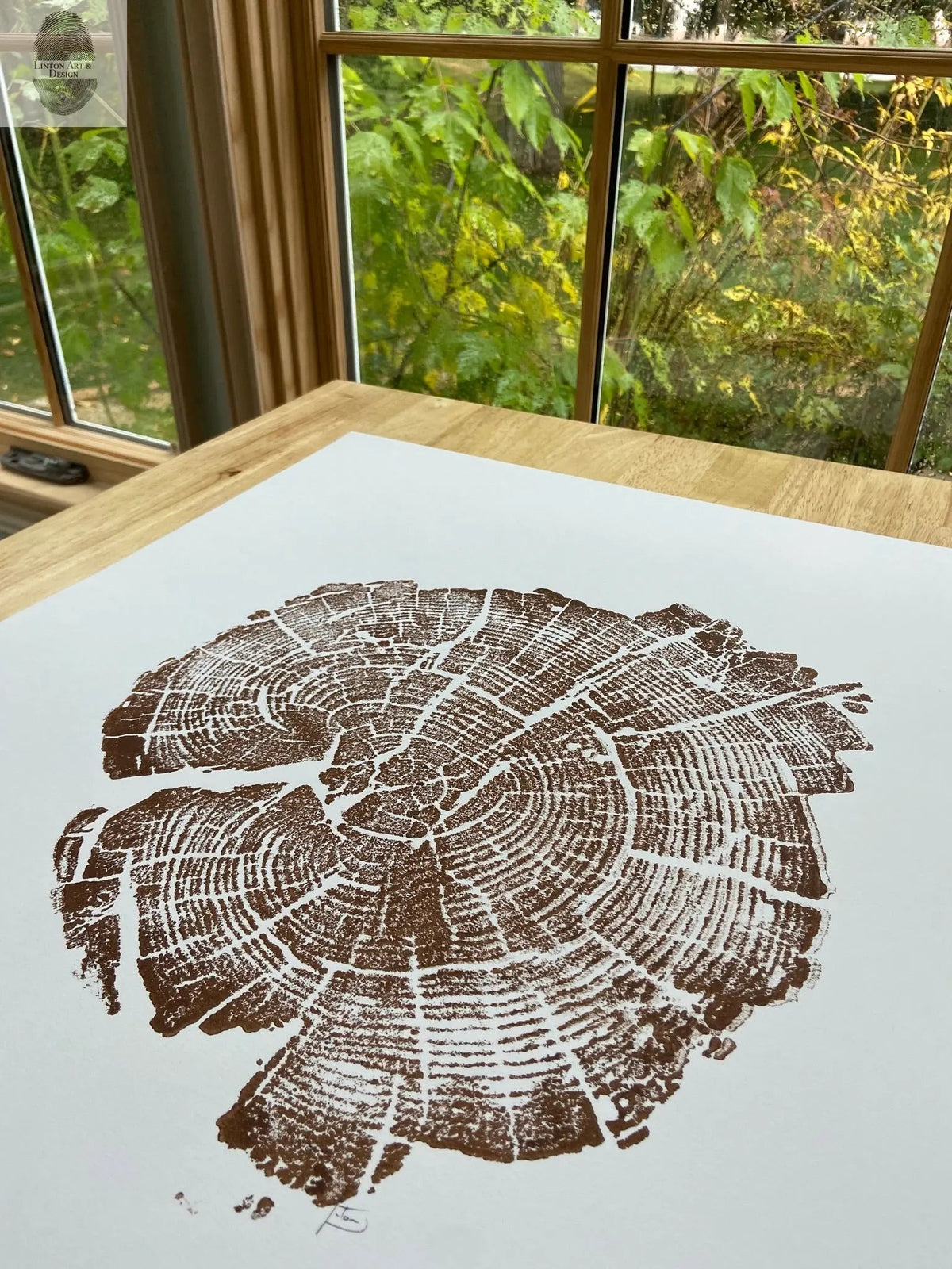 Yellowstone Tree Ring Print in Brown Ink | Hand Pressed Woodblock. Signed Original