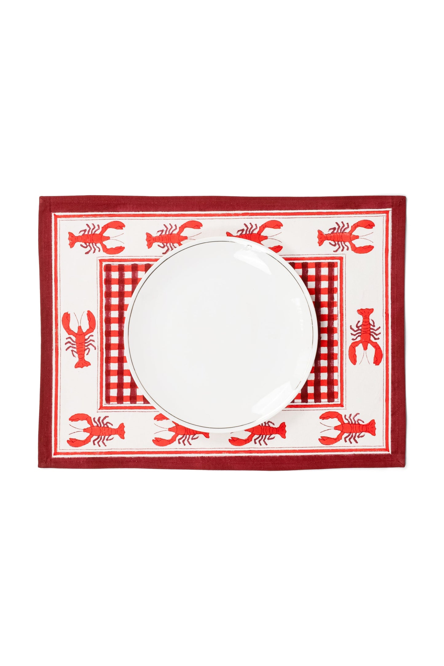 Lobster Red Gingham Blockprint Placemat