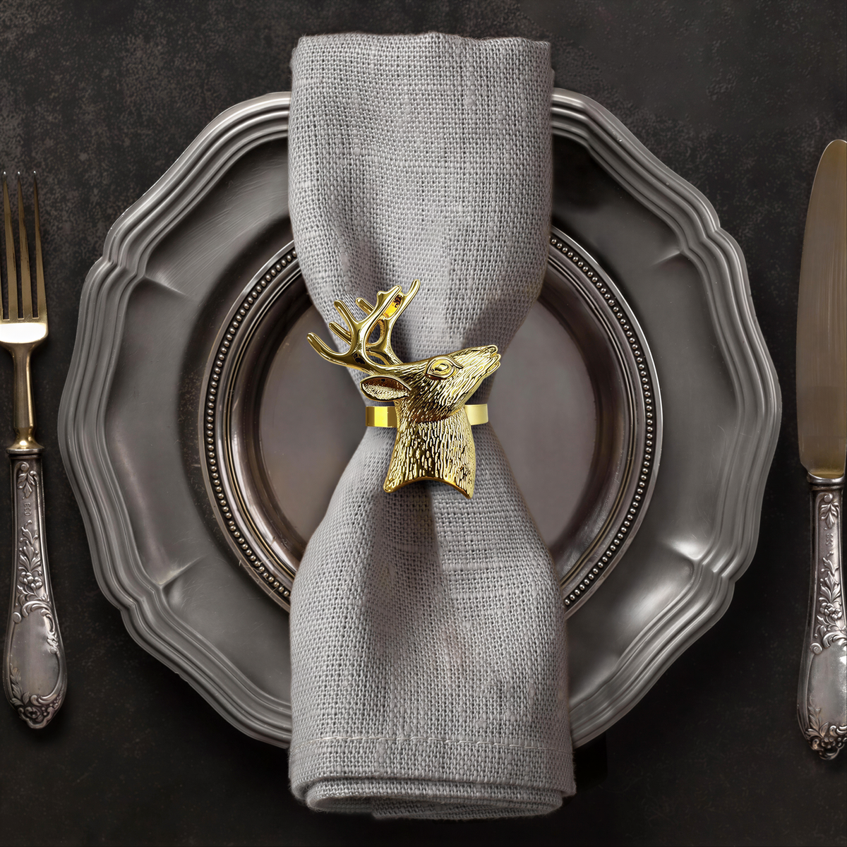 Gold Reindeer Napkin Rings – Festive Napkin Holders | Rust Resistant Table Decor Accessories