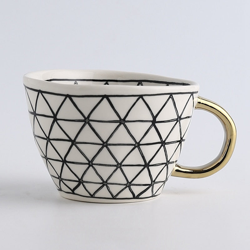 Hand Painted Gold Handle Ceramic Mugs