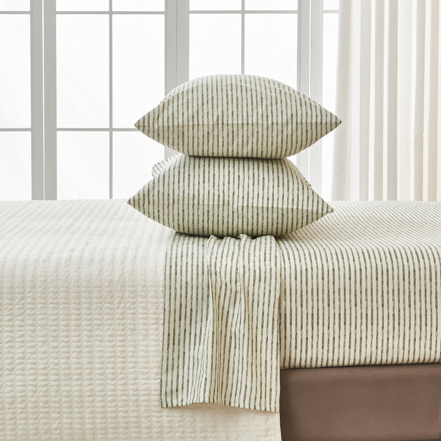 Evette Collection Striped Microfiber Sheet Set