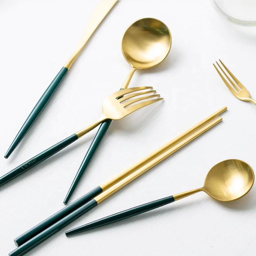Altin Flatware Set – Forest Green & Brushed Gold