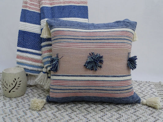 Americana Throw Pillow with Tassels and Pom-Poms
