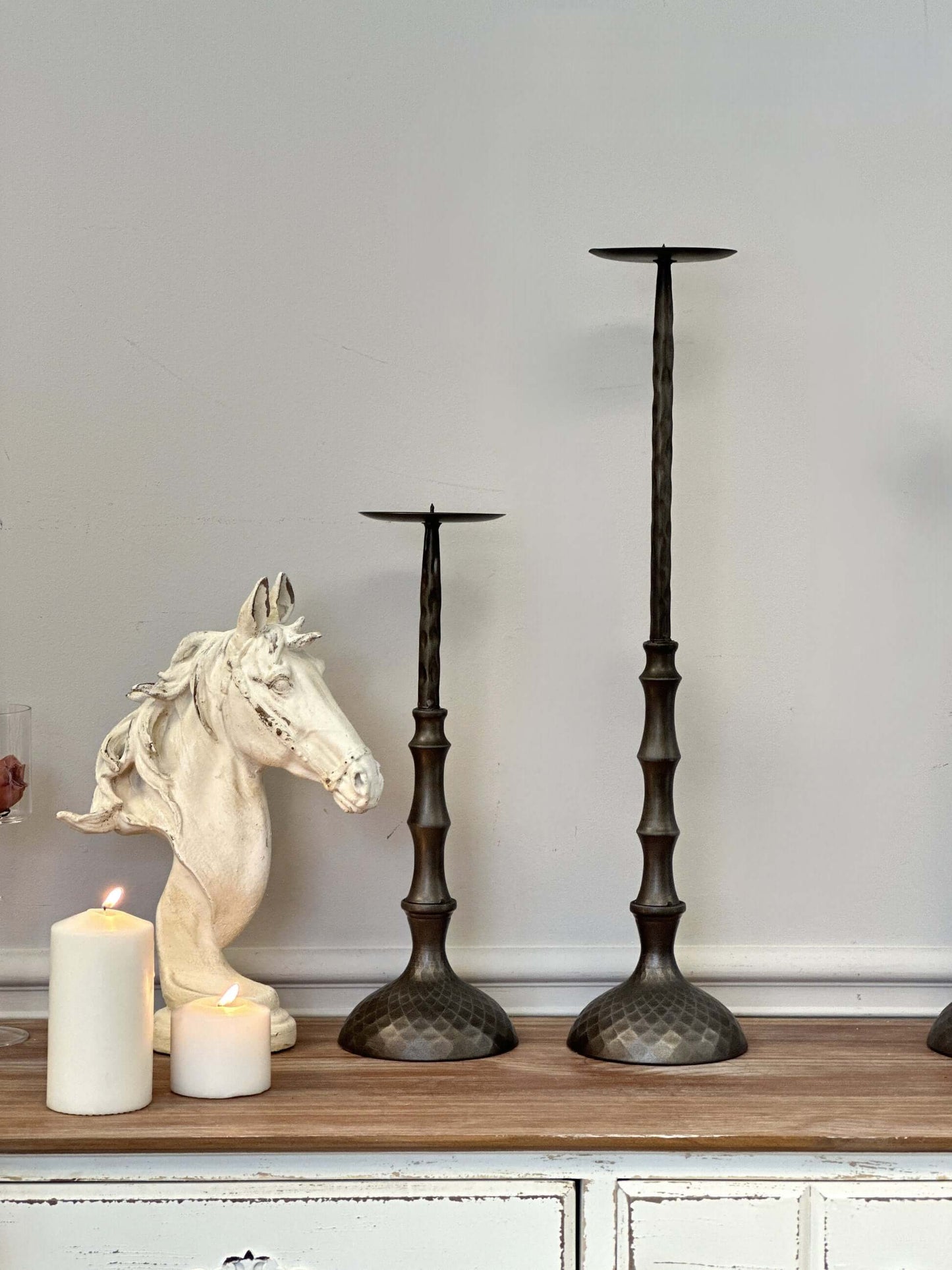 Liora Antique Bronze Hammered Metal Candle Holders