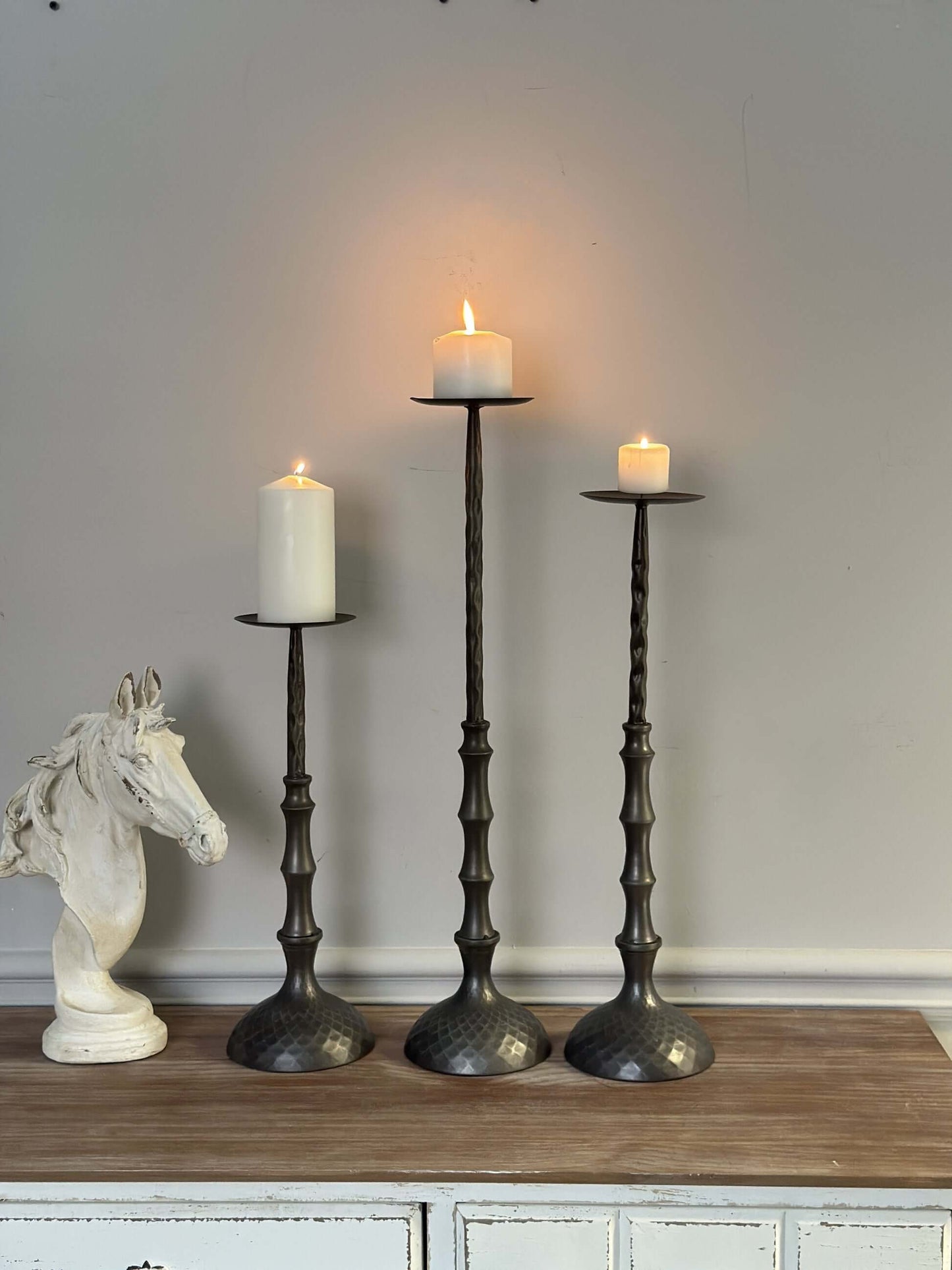 Liora Antique Bronze Hammered Metal Candle Holders