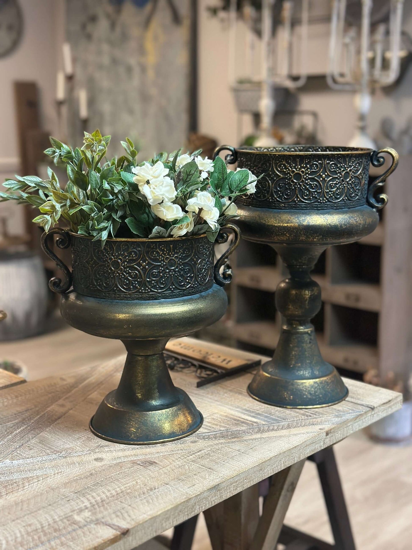 Oriella Antique Bronze Metal Urns