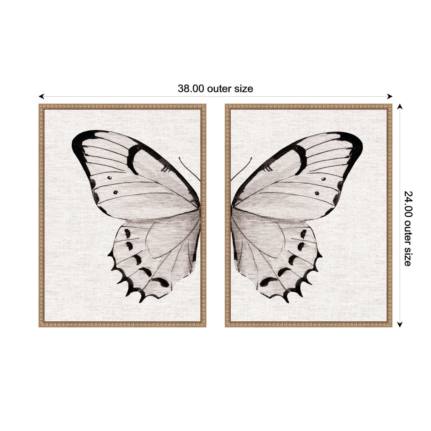 Sylvie Beaded Minimal Butterfly Watercolor Neutral Linen - 2 Piece Framed Canvas Art Set by The Creative Bunch Studio