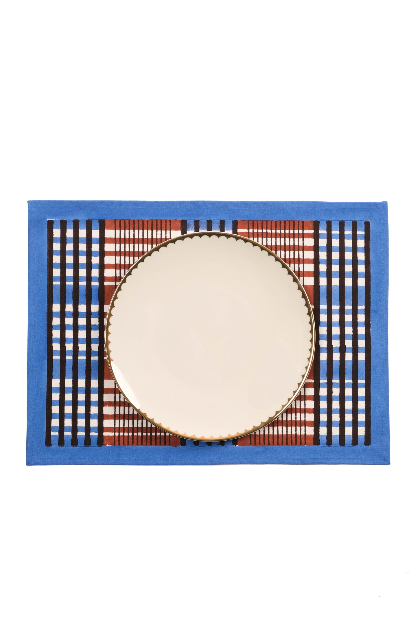 Shetland Blockprint Placemat in Brown & Blue