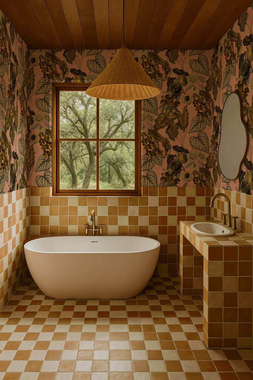 Cali Tropicale Wallpaper, peach and olive