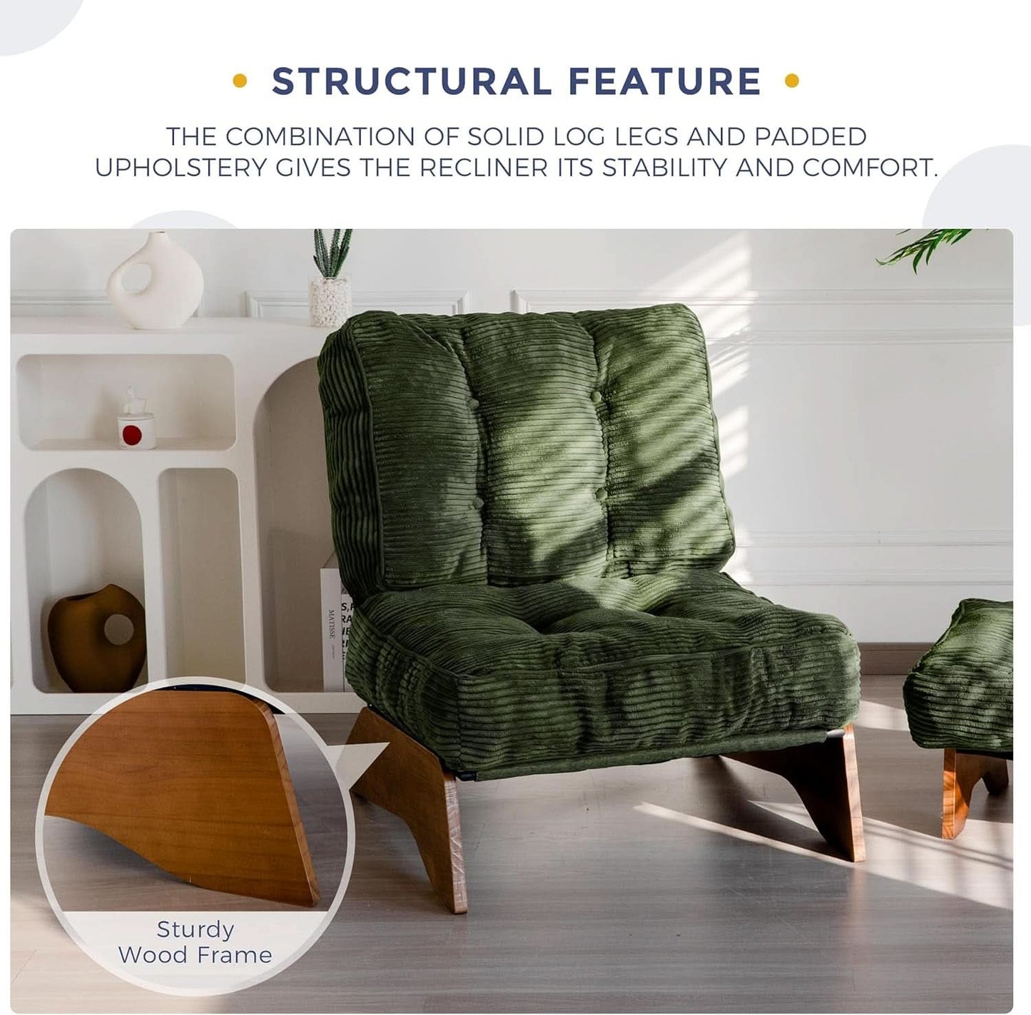 Juniper Green Adjustable Backrest Accent Chair With Ottoman