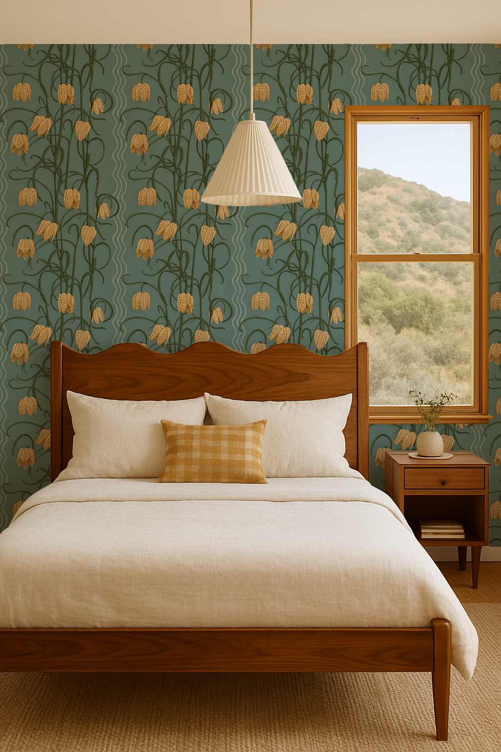 Campanas Wallpaper | dusty blue & marigold