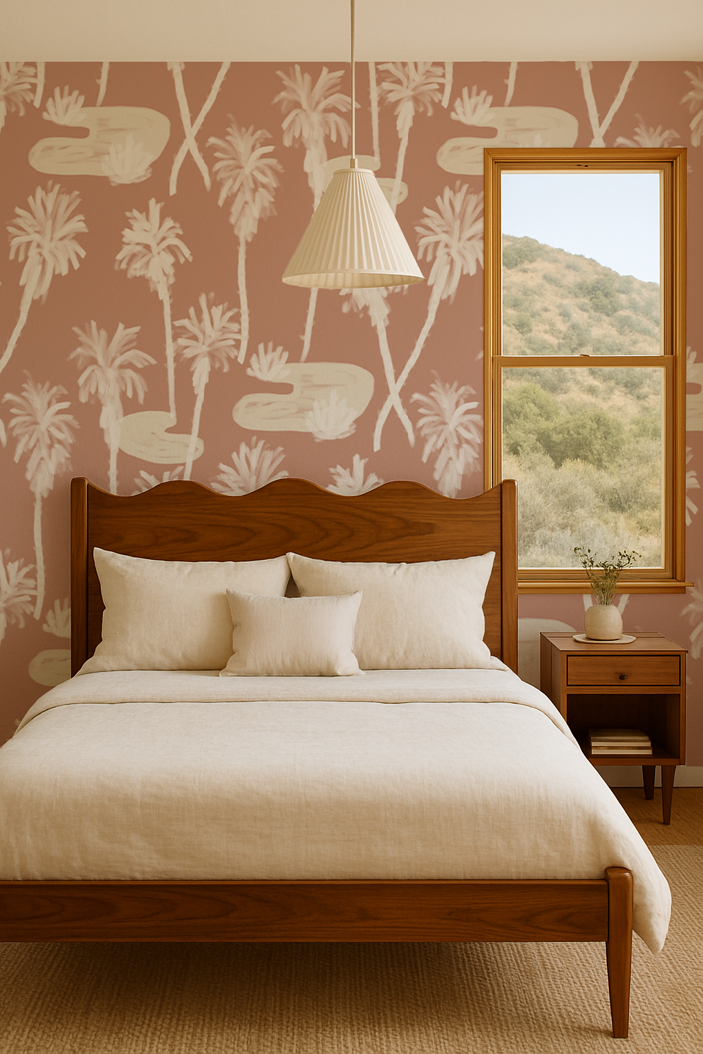 Palm Oasis Wallpaper | terra cotta & white