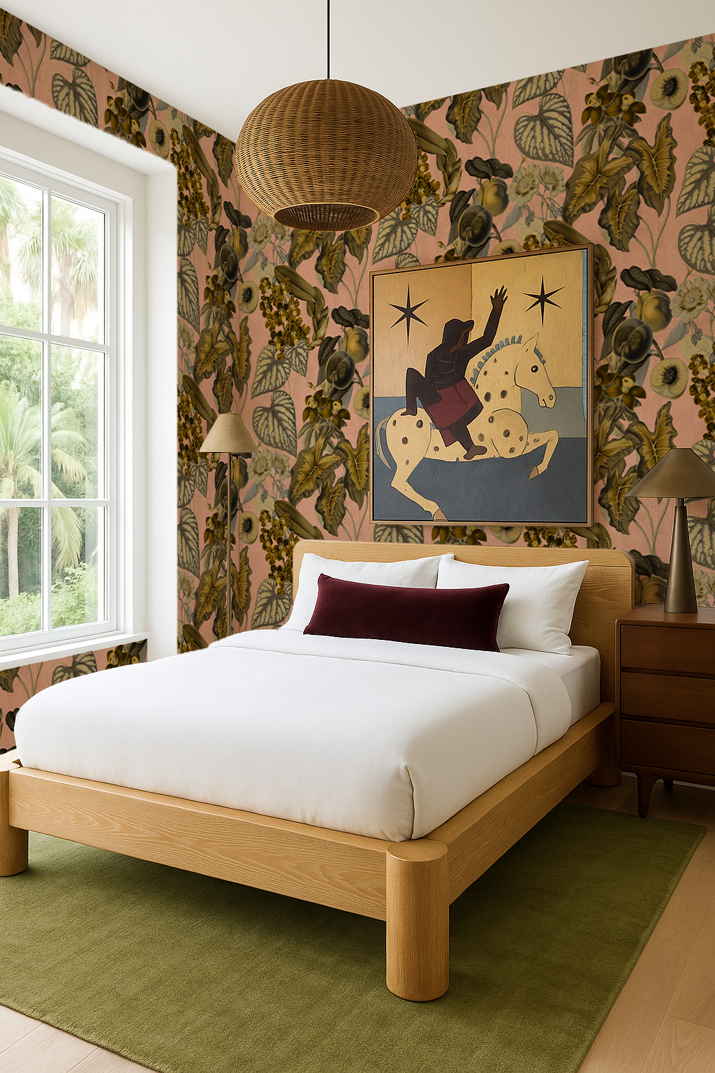Cali Tropicale Wallpaper, peach and olive