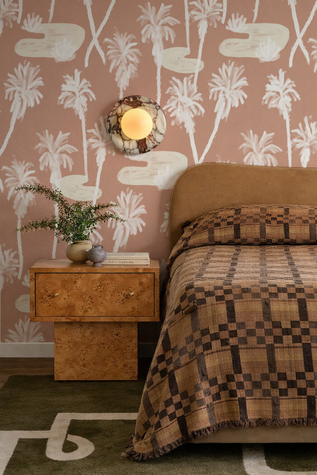 Palm Oasis Wallpaper | terra cotta & white
