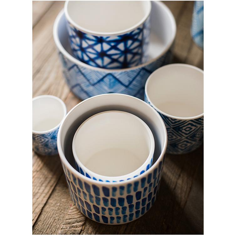 Geometric Blue Print Ceramic Planter