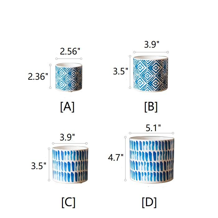 Geometric Blue Print Ceramic Planter
