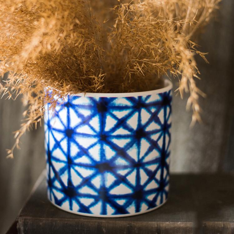 Geometric Blue Print Ceramic Planter
