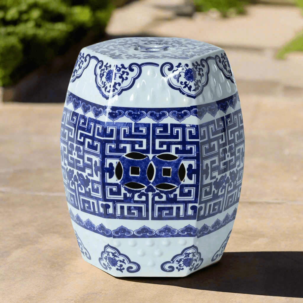 Navy & White Chinoiserie Porcelain Garden Stool