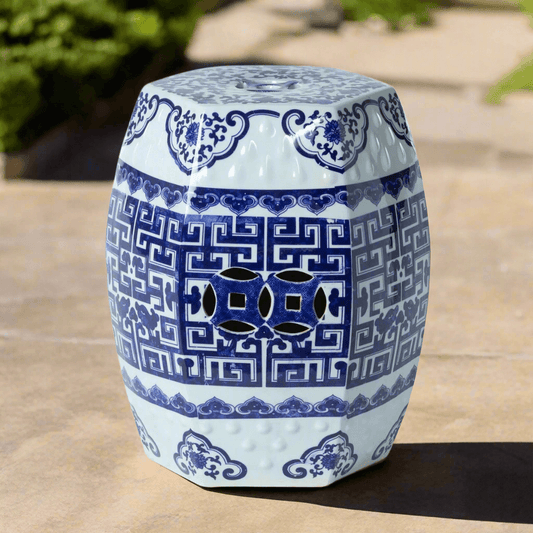 Navy & White Chinoiserie Porcelain Garden Stool