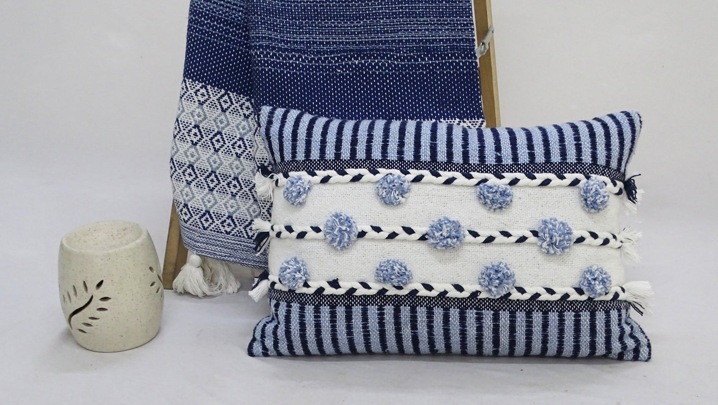 Striped Throw Pillow with Braid & Tassels