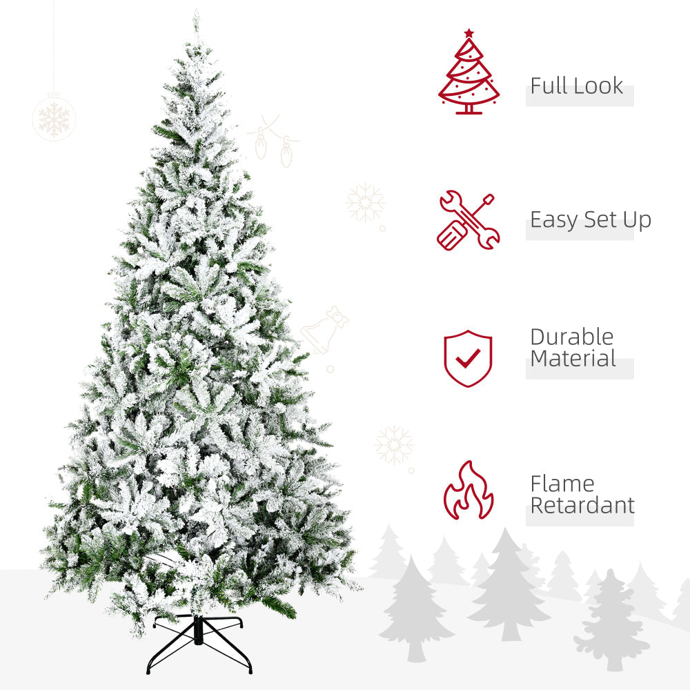 9 FT Snow Flocked Artificial Christmas Tree | Unlit Pine with Realistic Branches