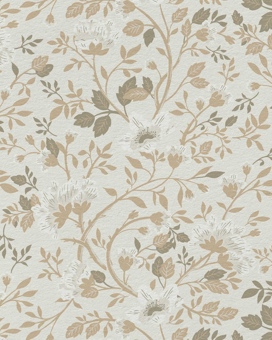 Camellia Study Wallpaper in Natural Linen