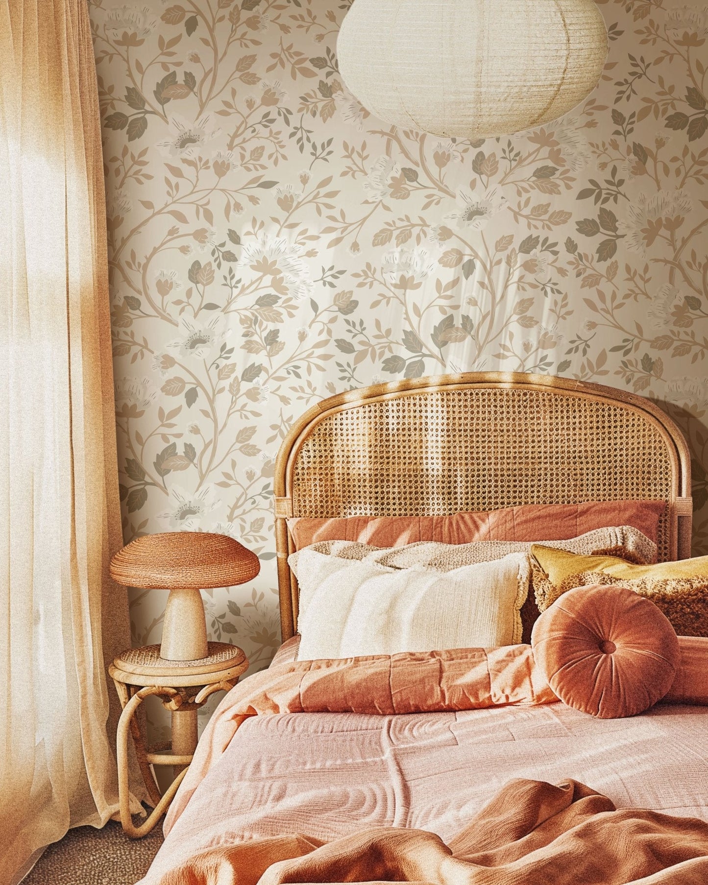 Camellia Study Wallpaper in Natural Linen