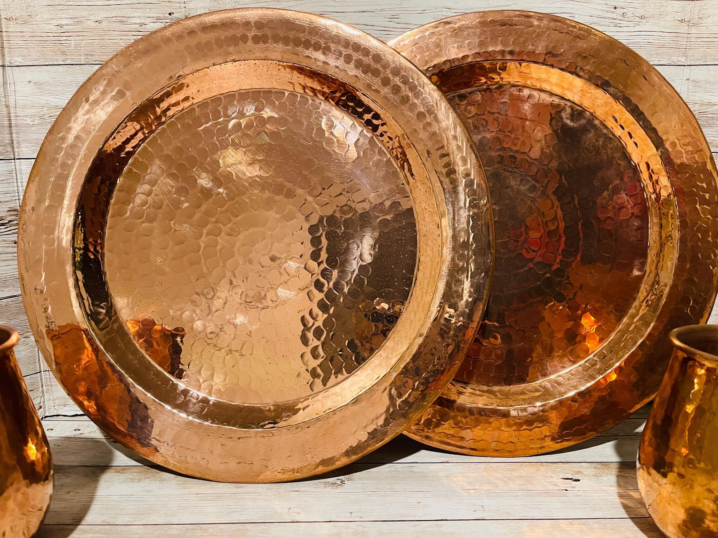 Mexican Copper Charger Plates with 2 Copper Cups