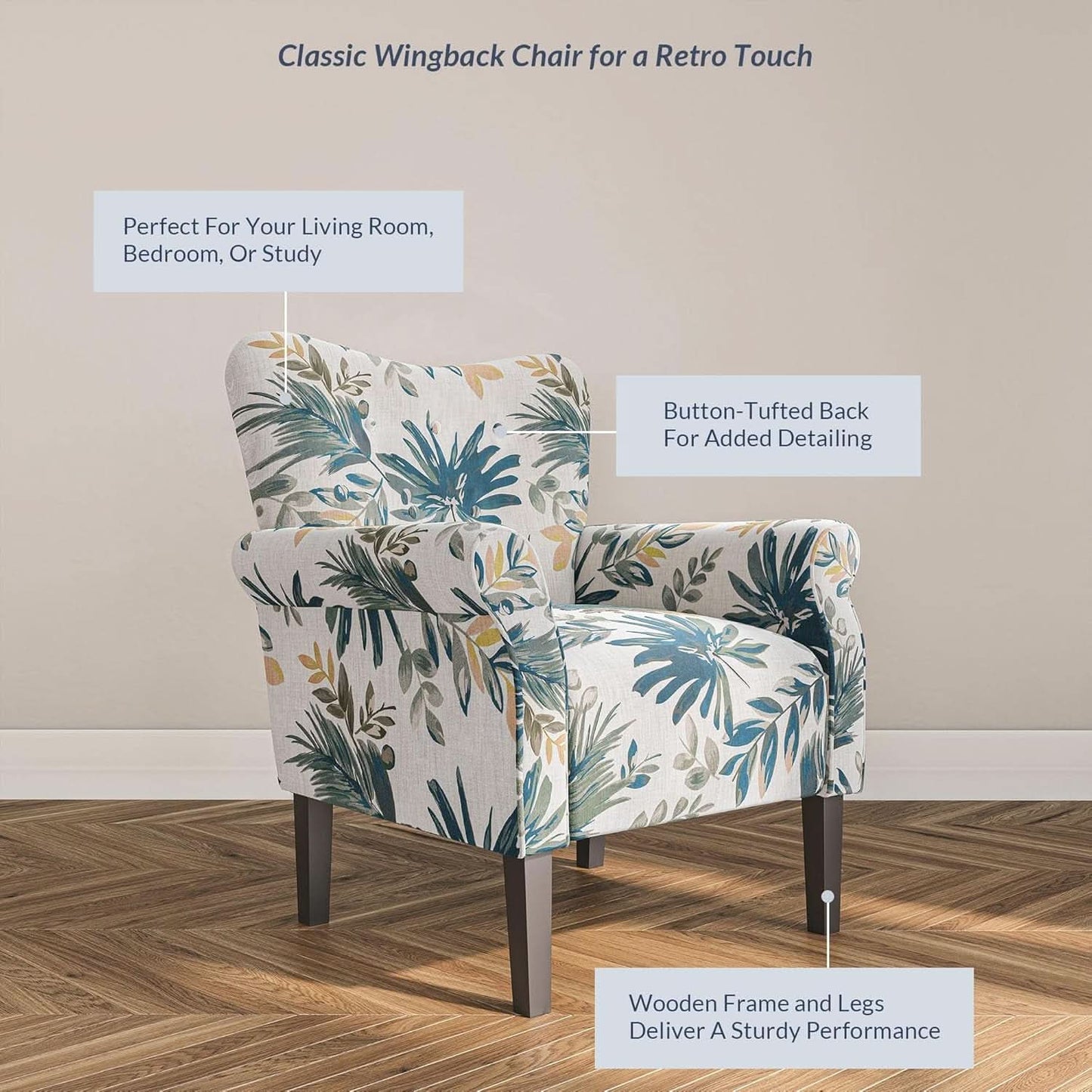 Iconic Wingback Blue Floral Upholstered Chair