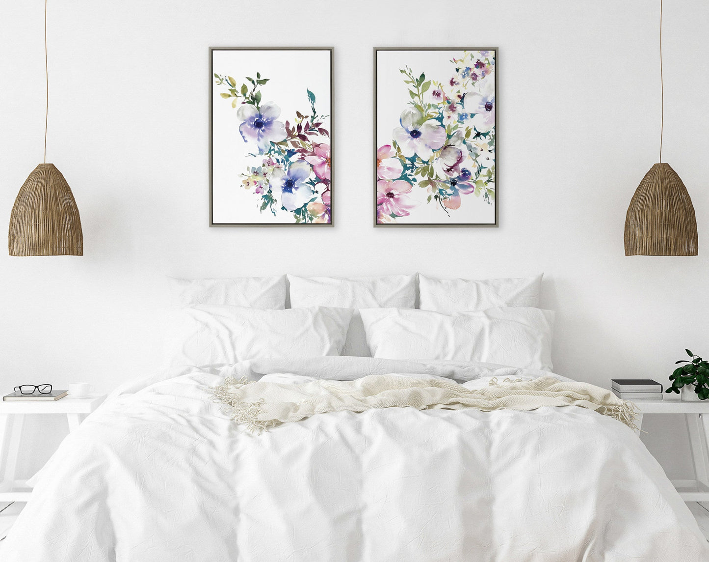 Sylvie Ink Wash Floral Framed Canvas Set by Emma Daisy