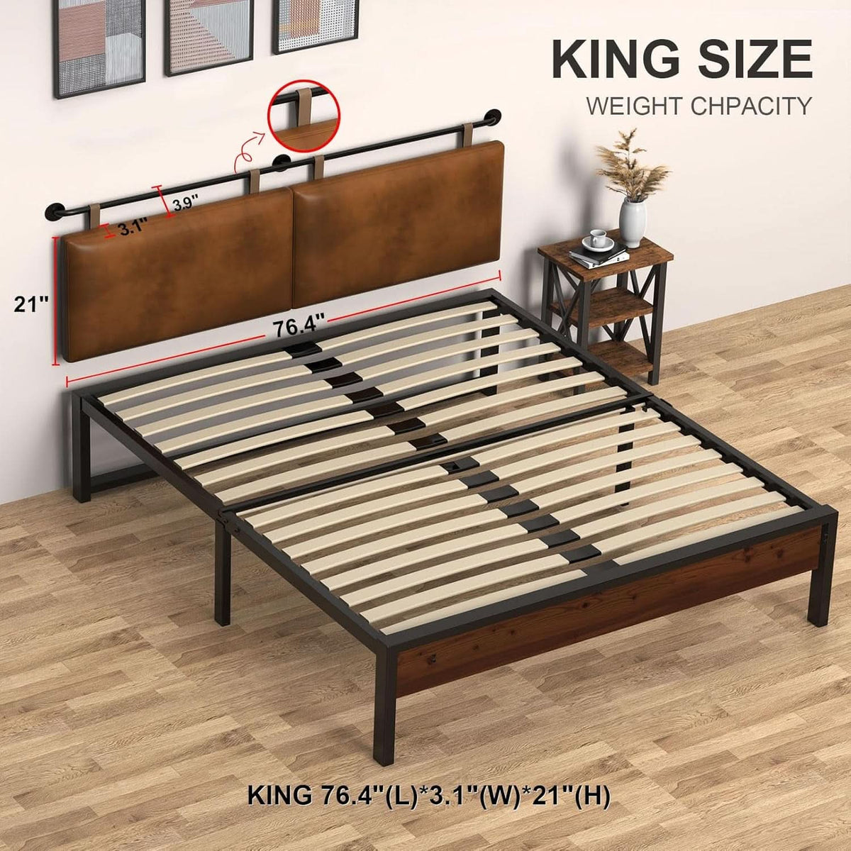 Toffee PU Leather King Size Wall Mounted Headboard
