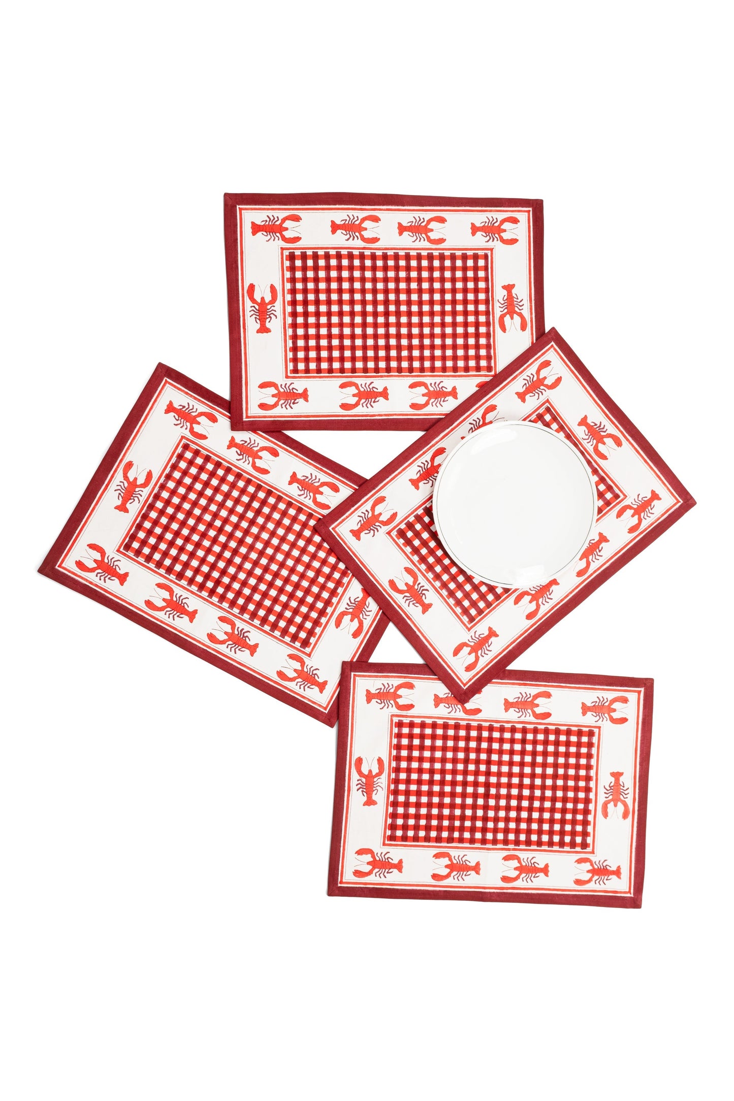 Lobster Red Gingham Blockprint Placemat