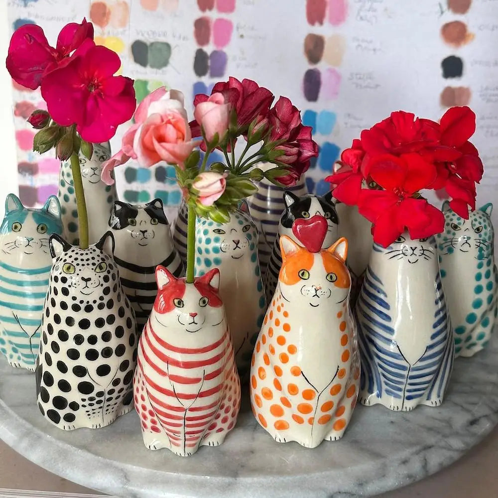 Polka Dot Cat Bud Vase by DecorBites™