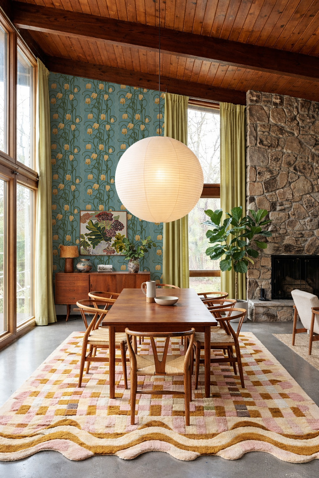 Campanas Wallpaper | dusty blue & marigold
